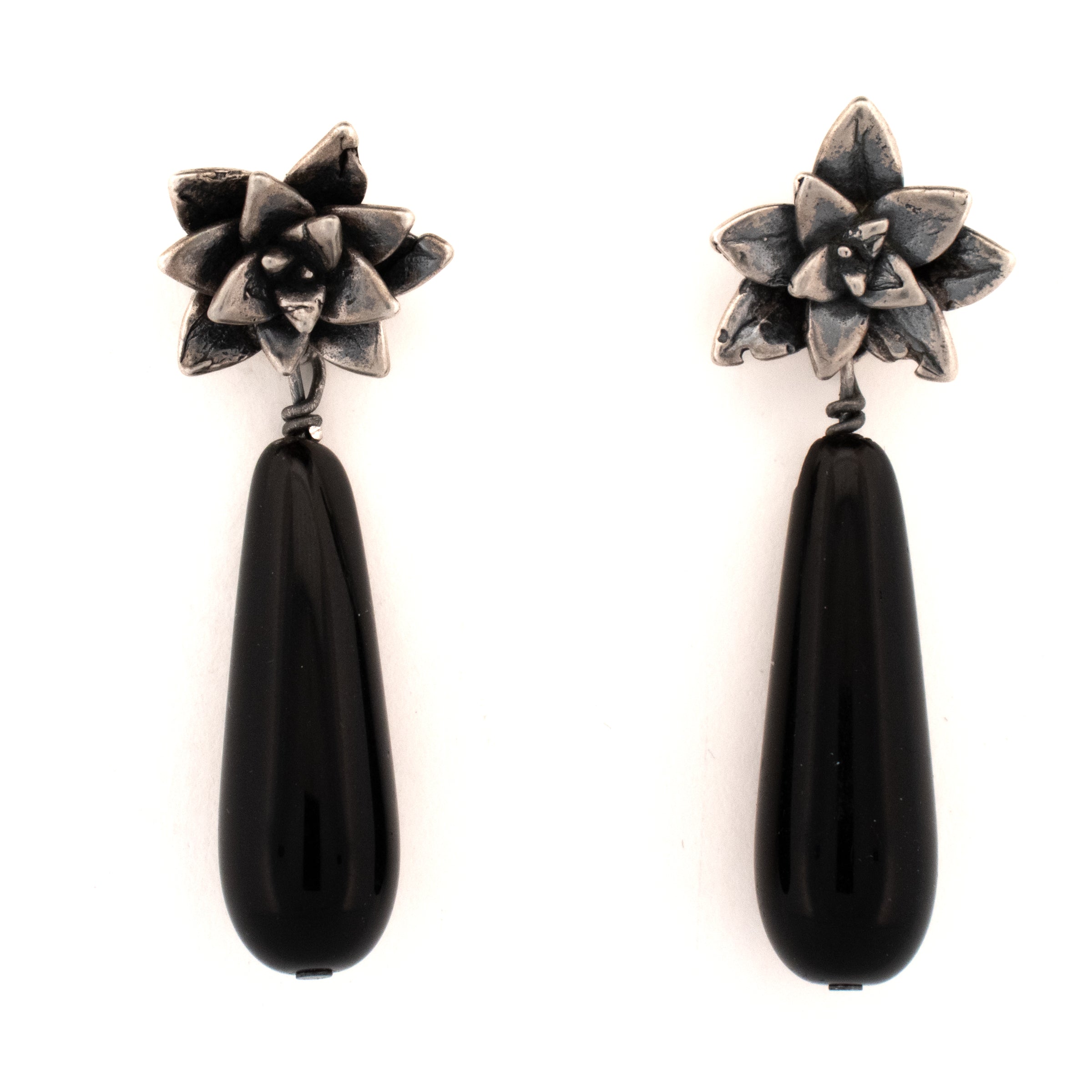 succulent stud earrings sterling silver floral succulent stud earrings with black onyx drops – tree trunk arts