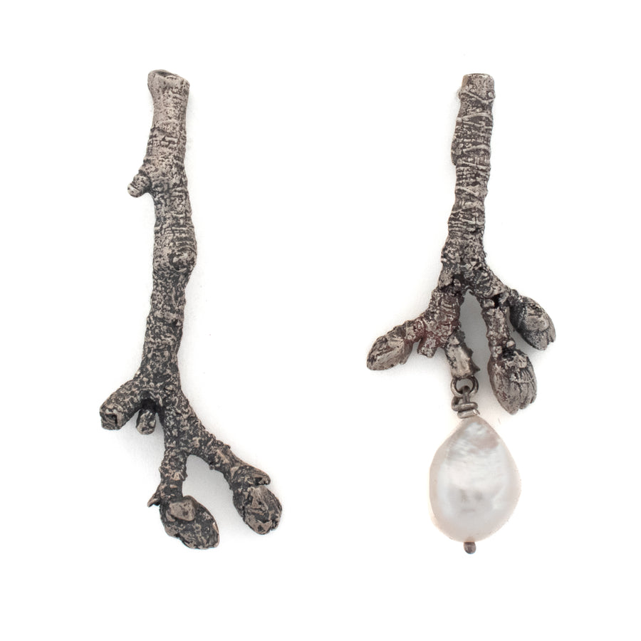 sterling silver cherry twig and freshwater pearl earrings