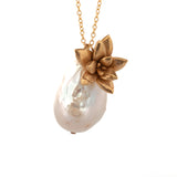 gold vermeil floral succulent necklace with large flame pearl