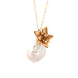 gold vermeil floral succulent necklace with large flame pearl