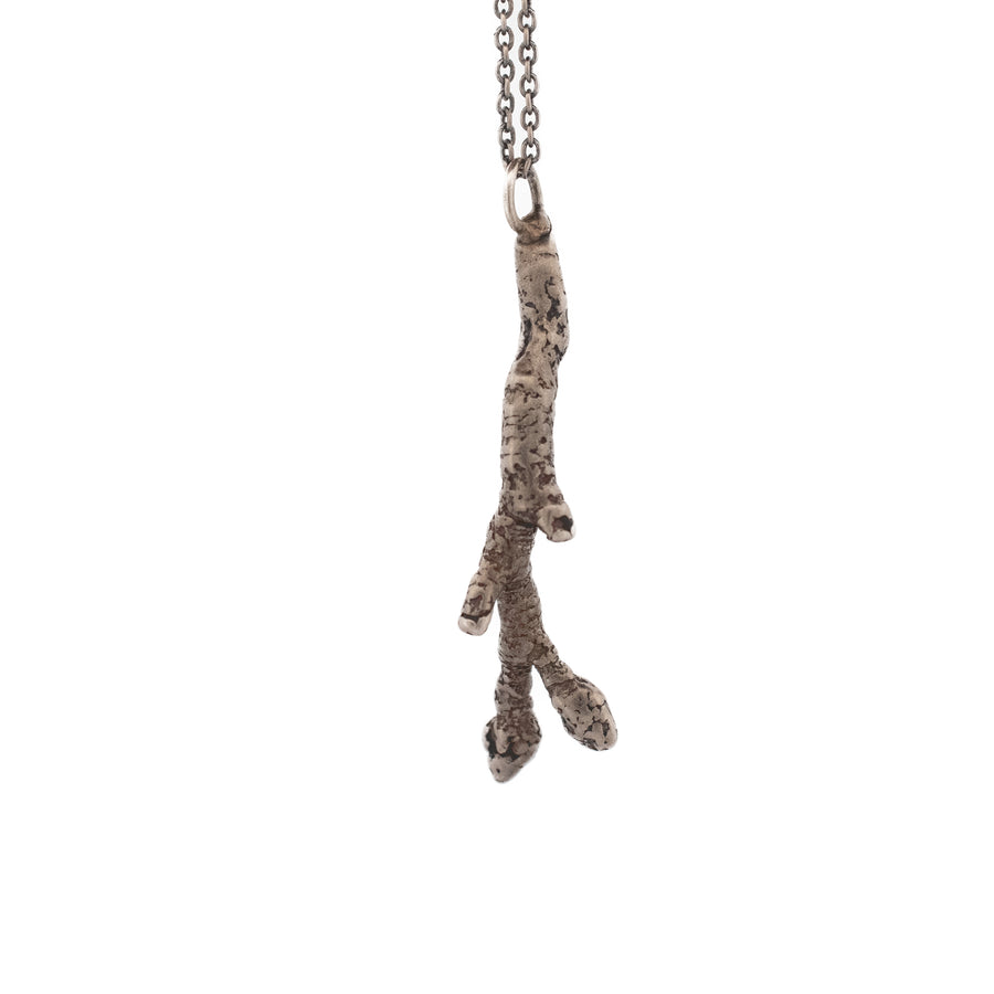 silver cherry terminal bud spring twig necklace