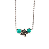 sterling silver floral succulent and two turquoise stones necklace