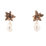 floral succulent stud earrings: small flame pearl drops