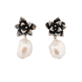 floral succulent stud earrings: small flame pearl drops