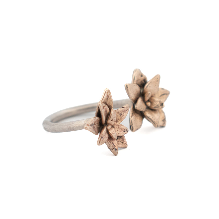 double floral succulent adjustable ring