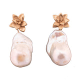 floral succulent earrings with large flame pearl drops