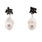 floral succulent earrings with large flame pearl drops