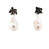 floral succulent earrings with large flame pearl drops