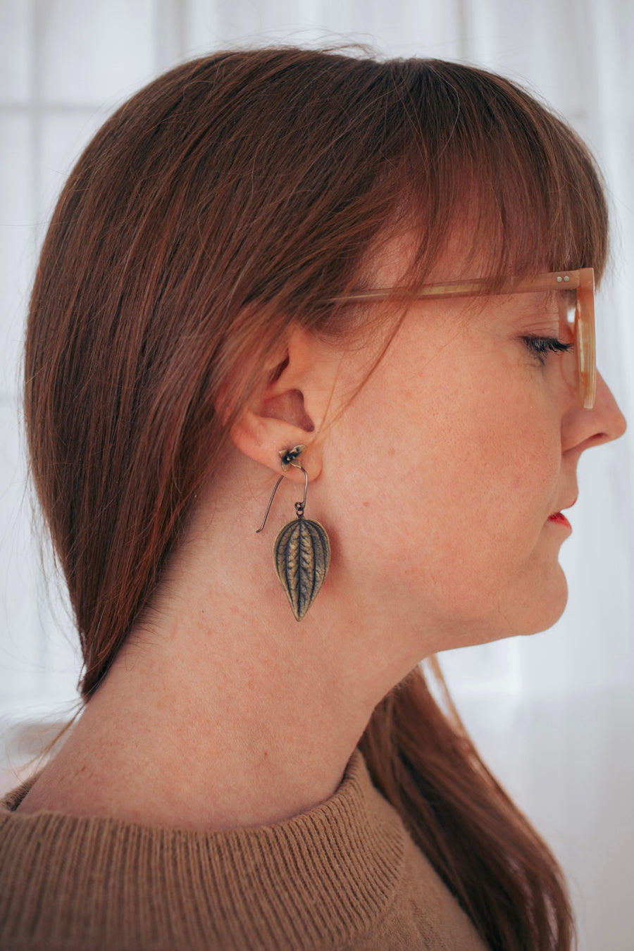 small leaf peperomia dangle earrings