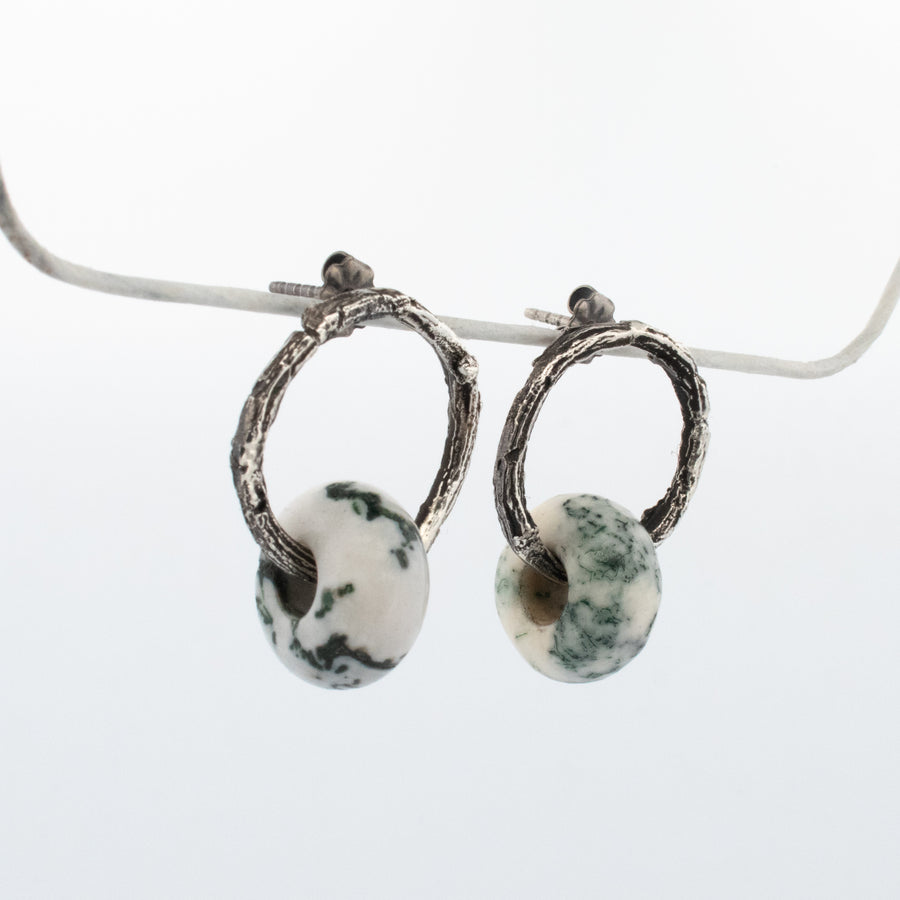 willow ring and tree agate stone earrings