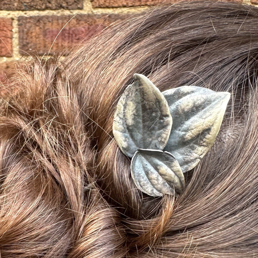 sterling silver peperomia leaves hair or shawl pin