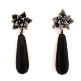 sterling silver floral succulent stud earrings with black onyx drops