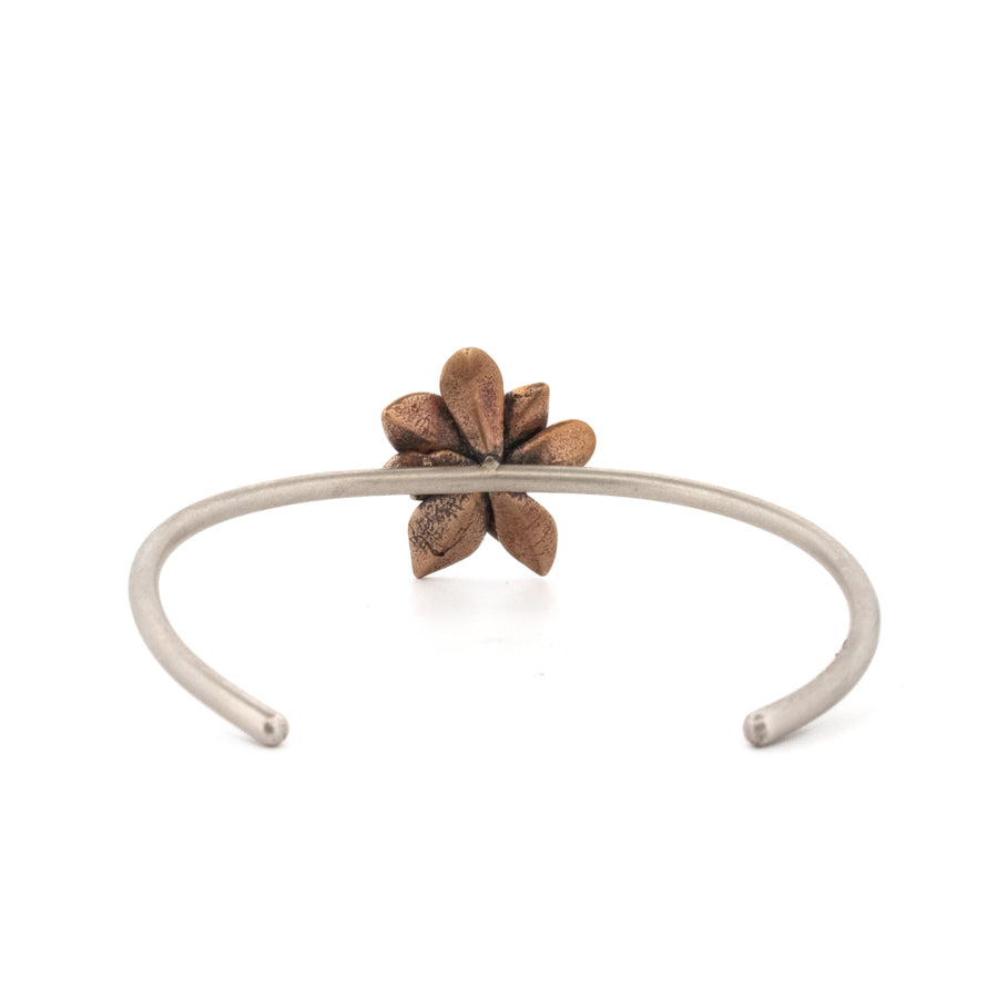 bronze floral succulent on sterling silver cuff bracelet 2