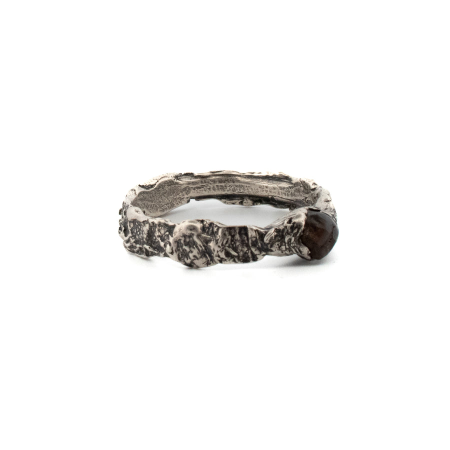 sterling silver thin bark band with raw diamond