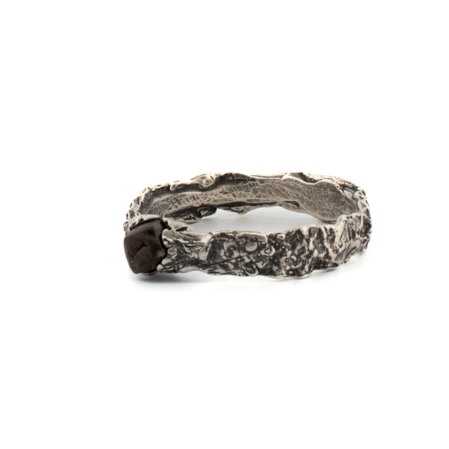 sterling silver thin bark band with raw diamond