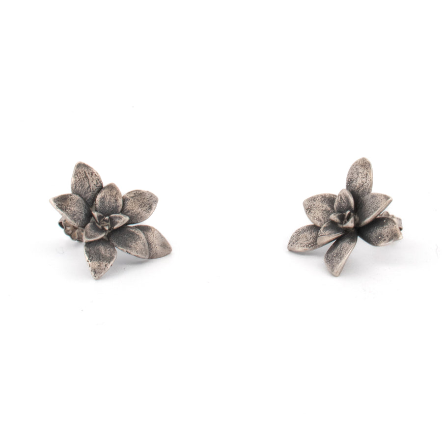 sterling silver floral succulent large stud earrings