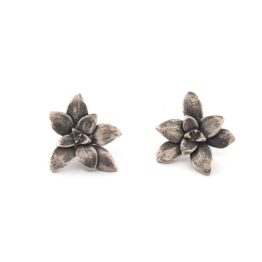 sterling silver floral succulent large stud earrings