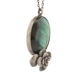 sterling silver floral succulent with large labradorite stone necklace 2