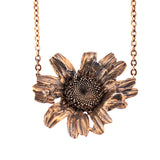 gold vermeil and silver oxidized large daisy flower necklace