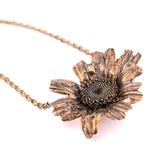 gold vermeil and silver oxidized large daisy flower necklace