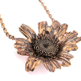 gold vermeil and silver oxidized large daisy flower necklace