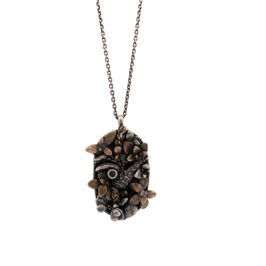 sterling silver and bronze succulent garden necklace