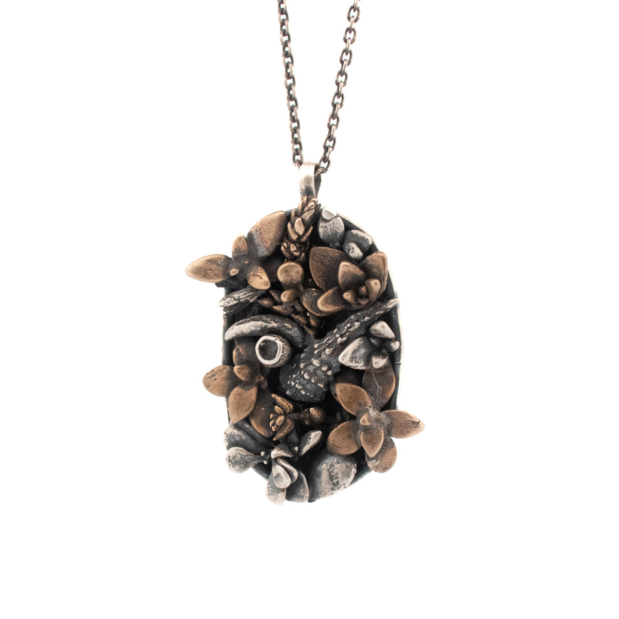 sterling silver and bronze succulent garden necklace