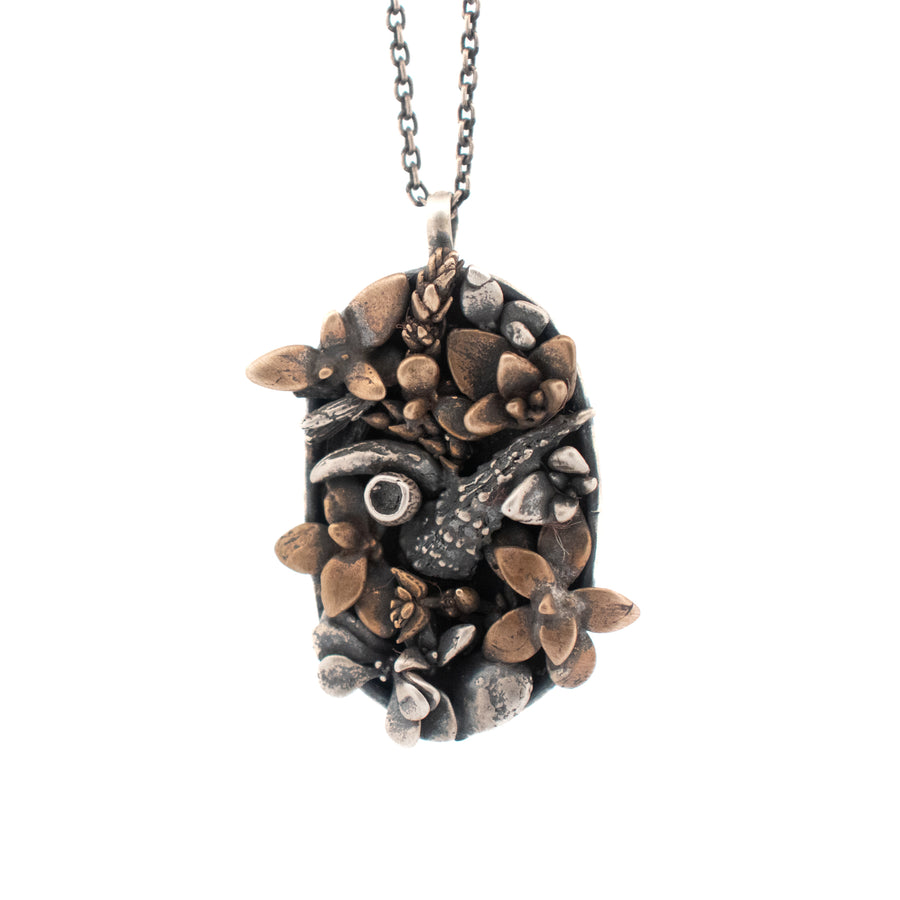 sterling silver and bronze succulent garden necklace