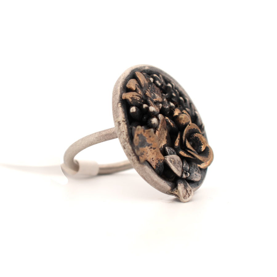 sterling silver with bronze accents succulent garden ring