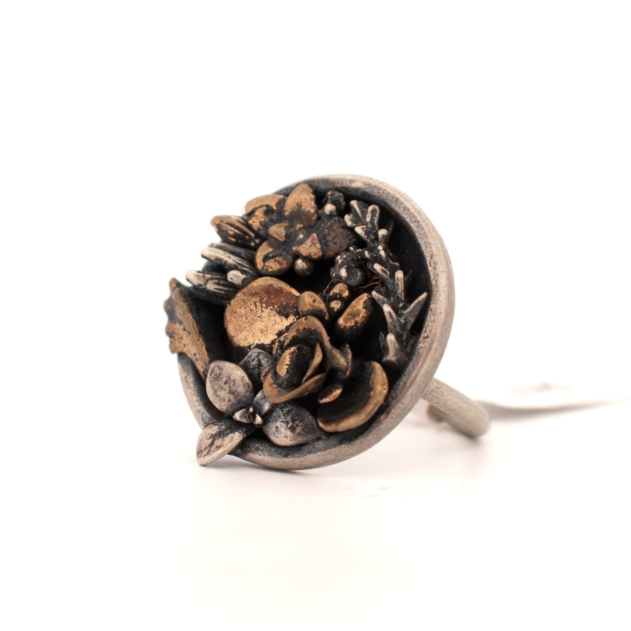 sterling silver with bronze accents succulent garden ring