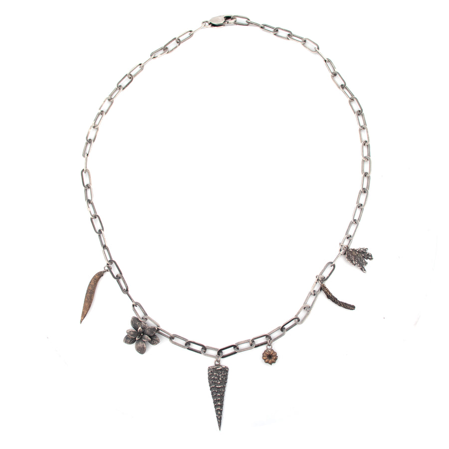 sterling silver and bronze garden charm necklace