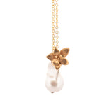 gold vermeil floral succulent necklace with flame pearl