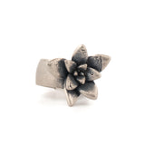 sterling silver floral succulent ring with large band