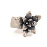 sterling silver floral succulent ring with large band