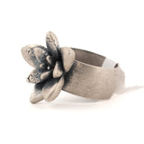 sterling silver floral succulent ring with large band