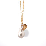 gold vermeil string of hearts necklace with flame pearl