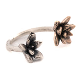 sterling silver and bronze adjustable double floral succulent ring