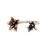 sterling silver and bronze adjustable double floral succulent ring