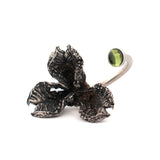 sterling silver adjustable giant peony pod with peridot gemstone ring