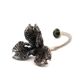 sterling silver adjustable giant peony pod with peridot gemstone ring