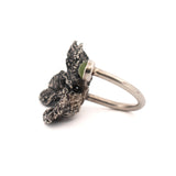 sterling silver adjustable giant peony pod with peridot gemstone ring