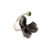 sterling silver adjustable giant peony pod with peridot gemstone ring