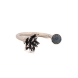 sterling silver adjustable floral succulent with labradorite gemstone ring