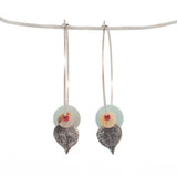 sterling silver string of hearts and gemstone beads hoop earrings