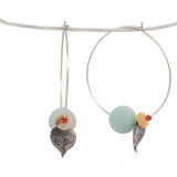 sterling silver string of hearts and gemstone beads hoop earrings