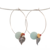 sterling silver string of hearts and gemstone beads hoop earrings