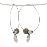 sterling silver succulent petals and gemstone beads hoop earrings