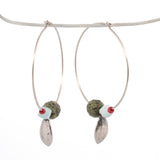sterling silver succulent petals and gemstone beads hoop earrings