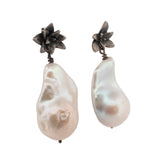 sterling silver floral succulent stud earrings with flame pearl drops