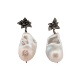sterling silver floral succulent stud earrings with flame pearl drops
